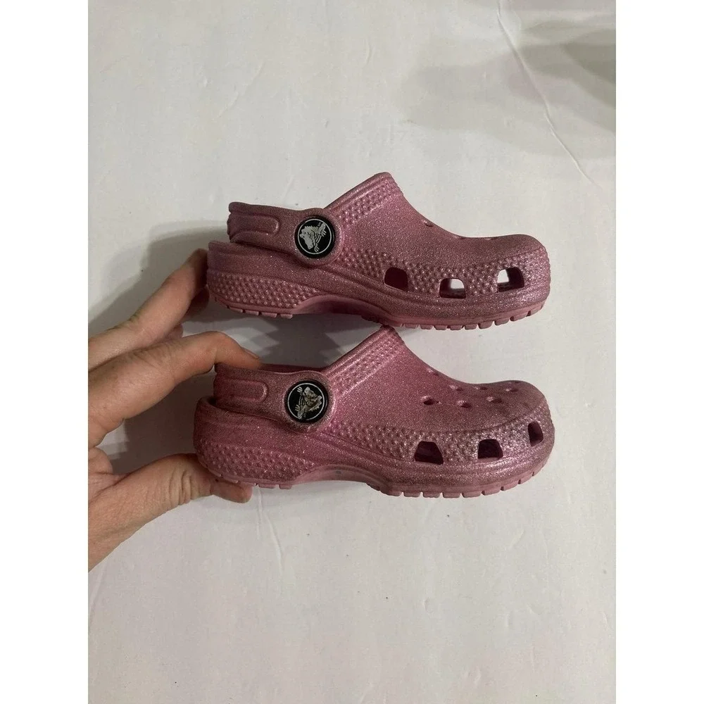 Crocs, Pink Glitter Crocs Clogs (Toddler C6)